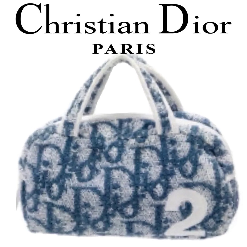 AUTHENTIC Dior, Christian Dior Trotter Mini bag blue and white terry cloth
